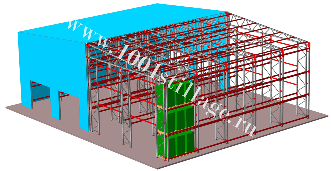 Самонесущий склад на паллетных стеллажах